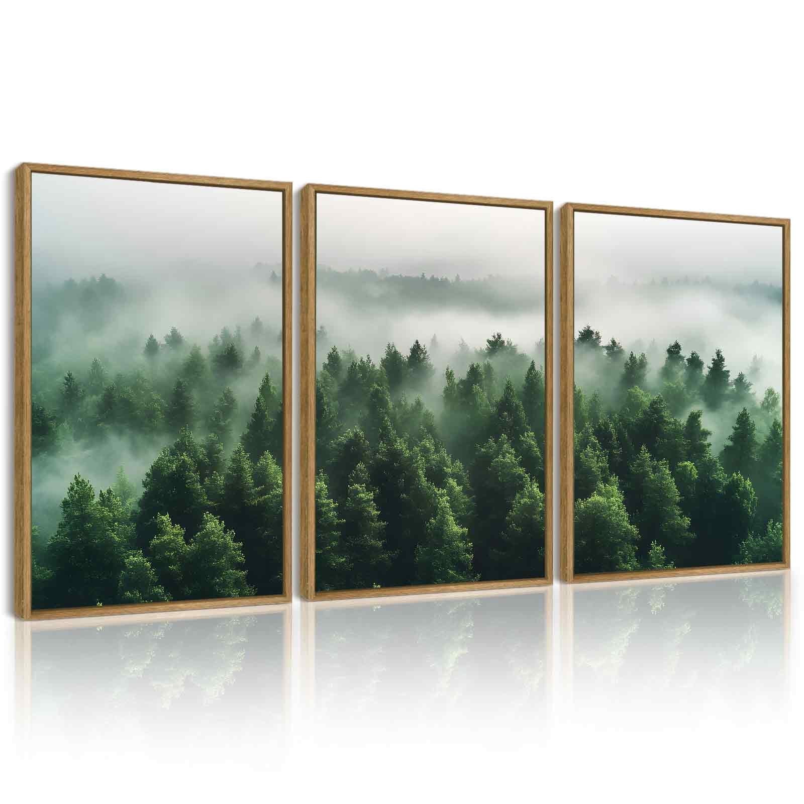 SHENIFY Green Fog Pine Tree Wall Art Nature Misty Nordic Forests Morden ...