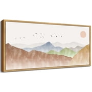 SHENIFY Landscape Mountain Range Wall Art Set Watercolor Ink Wash Nature Scenry Sunrise Farmhouse Rustic Modern Art Decorative for Living Room Bedroom 8x16in Natural Framed