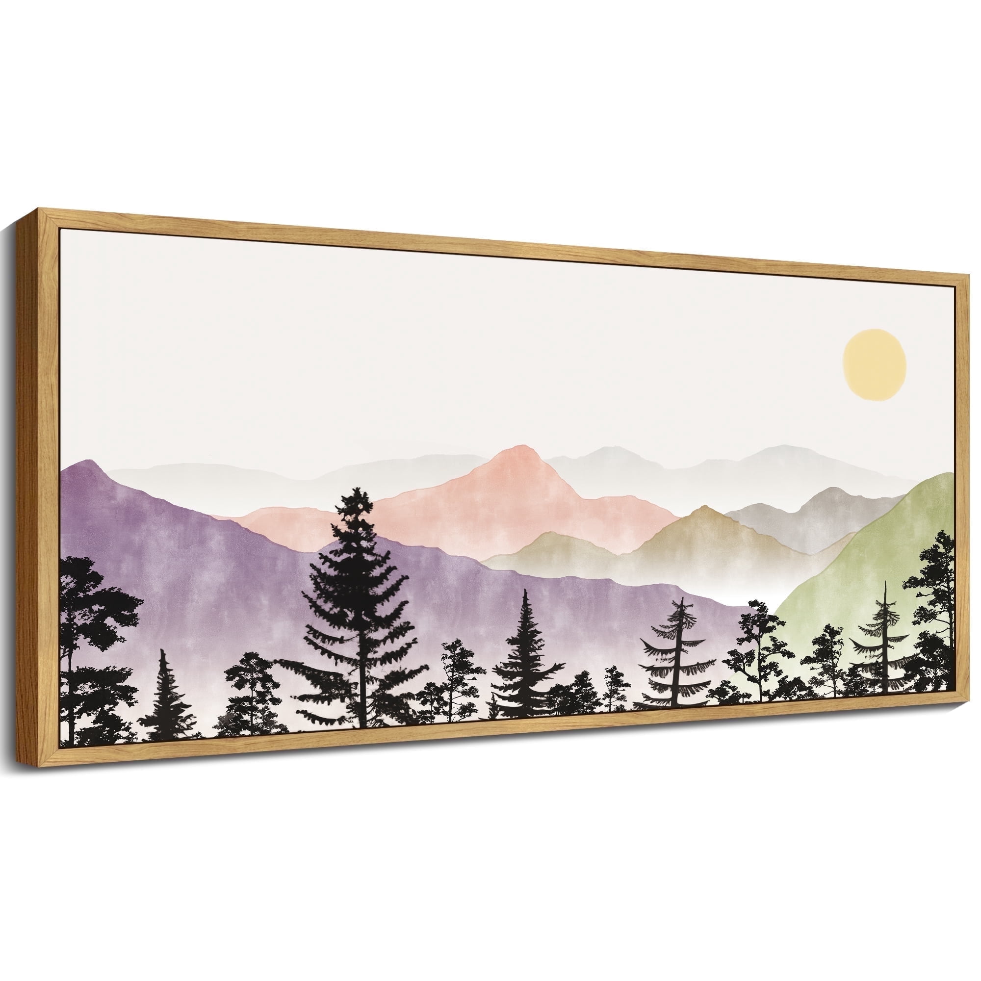 SHENIFY Landscape Mountain Wall Art Set Watercolor Sunrise Pine Tree ...