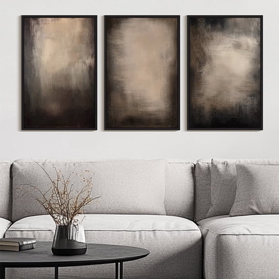 SHENIFY Large 24x36in3pcs Black Framed Abstract Wall Art Set Earthy in Deep Brown and Beige Tones Modern Decor Artwork Prints Rustic farmhouse Home Office
