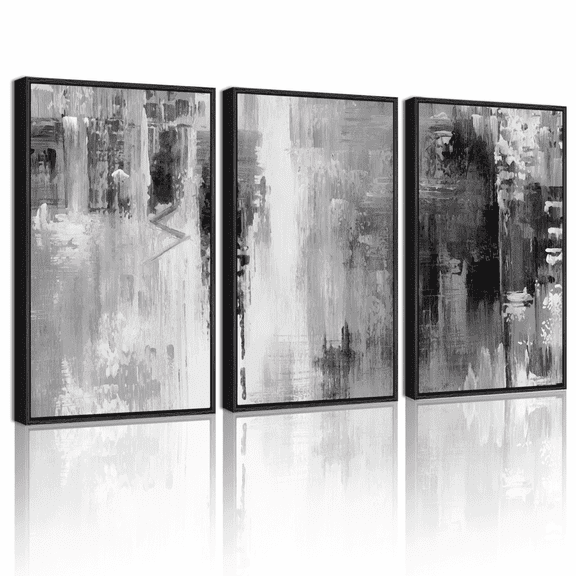 SHENIFY Large 24x36in3pcs Black Framed Black Abstract Wall Art Tie-Dyed Abstract Illustrations Modern Minimalist Painting Decorative Artwork for Living Room Bedroom