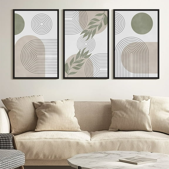 SHENIFY Large 24x36in3pcs Black Framed Green Boho Wall Art Botanical Mid Century Modern Wall Prints Neutral Bohemain Decor Artwork Prints Rustic Farmhouse Office