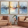 thumbnail image 1 of SHENIFY Large 24x36in3pcs Natural Framed Abstract Wall Art Blue Gray Yellow Modern Minimalist Painting Decor Graffiti Artwork, 1 of 6