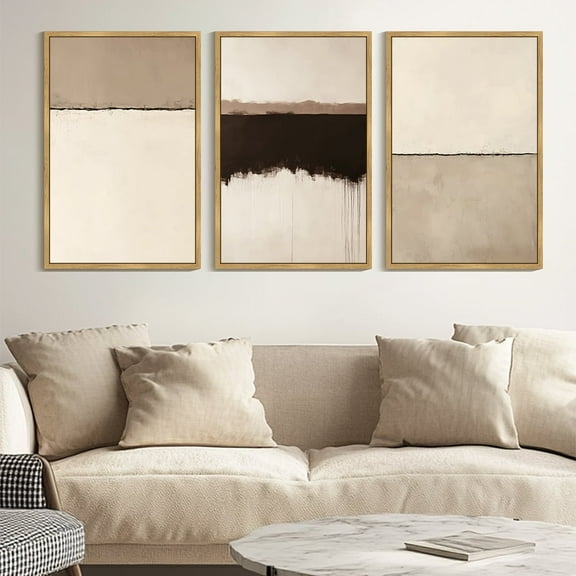 SHENIFY Large 24x36in3pcs Natural Framed Abstract Wall Art Minimalist Beige Gray Pastel Watercolor Decor Artwork Prints Rustic Living Room Bedroom