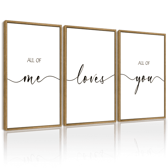 SHENIFY Large 24x36in3pcs Natural Framed All of Me Loves All of You Above Bed Wall Decor for Farmhouse Bedroom Wall Art Hanging Decoration