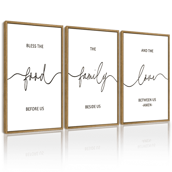 SHENIFY Large 24x36in3pcs Natural Framed Bless The Food Before Us Sign Kitchen Wall Decor for Dining Room Farmhouse Wall Art Hanging Decoration