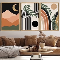 SHENIFY Large 24x36in3pcs Natural Framed Boho Wall Art Abstract Decor Bohemian Prints Ready To Hang for Hallway Living Room