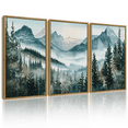 thumbnail image 1 of SHENIFY Large 24x36in3pcs Natural Framed Landscape Mountain Range Wall Art Set Watercolor Foggy Pine Tree Forest Nature Scenry Mist Wilderness Farmhouse Rustic Modern Decorative, 1 of 5