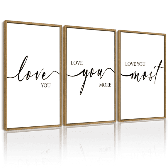 SHENIFY Large 24x36in3pcs Natural Framed Love You More I Love You Most Minimalist Bedroom Wall Art Valentines Wedding Couple Gift Hanging Decoration