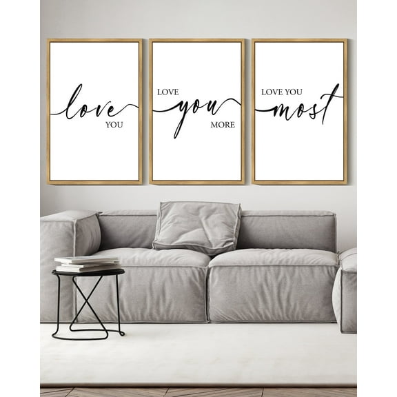SHENIFY Love You More I Love You Most Minimalist Bedroom Wall Art 16x24in3pcs Natural Framed Valentines Wedding Couple Gift Hanging Decoration