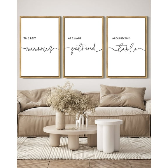 SHENIFY Memories Around the Table Farmhouse Wall Decor 16x24in3pcs Natural Framed Kitchen Wall Decor for Dining Room Wall Art Hanging Decoration