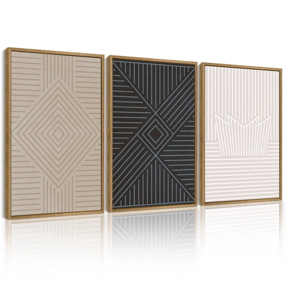 SHENIFY Minimalist Abstract Bohemian Wall Art 16x24in3pcs Natural Framed Modern Boho Neutral Line Wall Decor Geometric Artwork Bedroom Dining Room