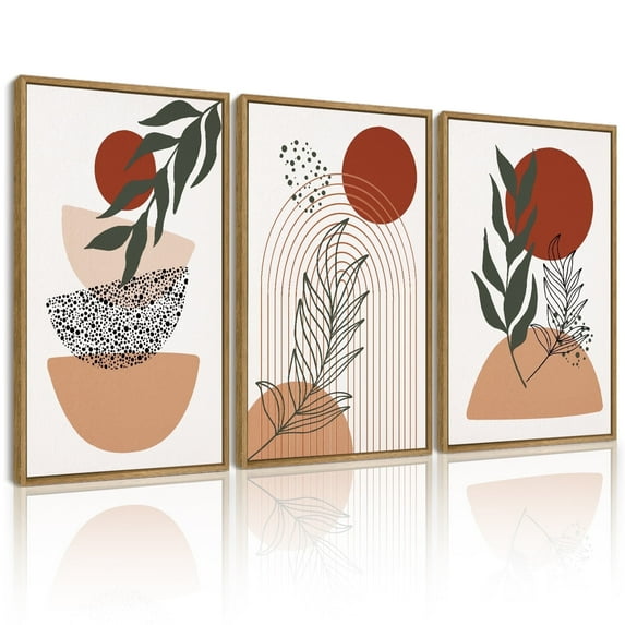 SHENIFY Minimalist Boho Wall Art Mid Century Modern Canvas Wall Art Abstract Room Decor Bohemian Moon Phases Painting For Living Room Bedroom Kitchen Office Home Decor 16x24in3pcs FRAMED