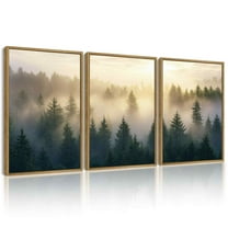 SHENIFY Misty Nordic Forests Wall Art Nature Fog Pine Tree Morden Home Decor Artwork Prints Rustic Living Room Office 11x14in3pcs Natural Framed