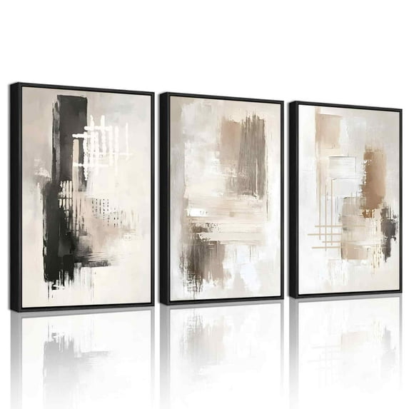 SHENIFY Modern Abstract Framed Wall Art Mid Century Minimalist Beige Pastel Neutral Decor Artwork Prints Rustic Farmhouse Office 12x16in3pcs Black Framed
