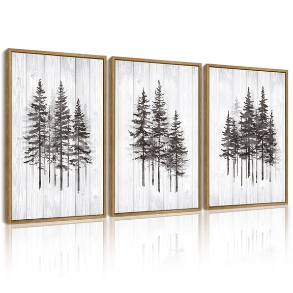 SHENIFY Modern Pine Tree Wall Decor 16x24in3pcs Natural Framed Nature Forest Wall Decor Vintage Rustic Minimalist Paints for Farmhouse Bedroom Dining Room Decor