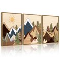 thumbnail image 1 of SHENIFY Morden Mountains Pine Tree Forest Wall Art Sunrise Boho Nature Landscape Decor Artwork Prints Rustic Living Room Hallway 12x16in3pcs Natural Framed, 1 of 7