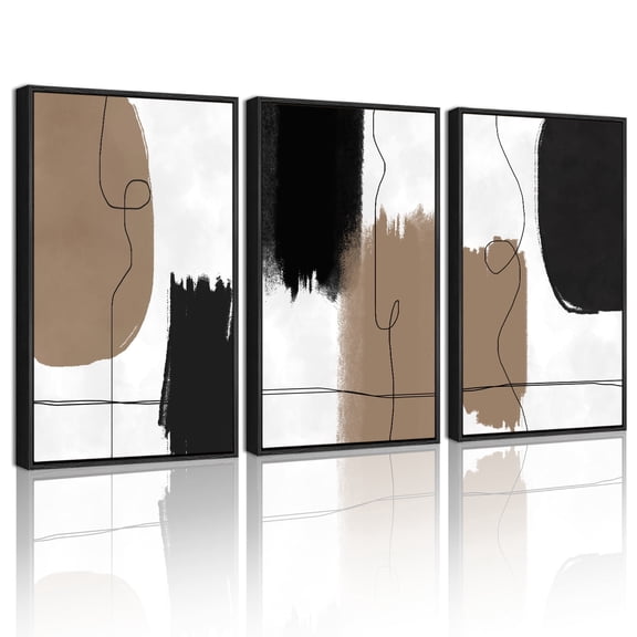 SHENIFY Neutral Abstract Wall Art 16x24in3pcs Black Framed Beige Mid Century Textured Wall Decor Minimalist Line Modern Illustrations Art Print Home