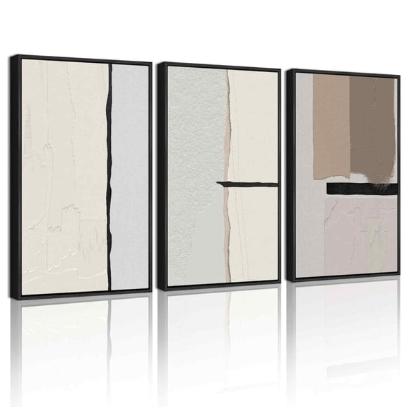 SHENIFY Neutral Abstract Wall Art 16x24in3pcs Black Framed Beige Mid Century Textured Wall Decor Minimalist Modern Illustrations Art Print Home Decor