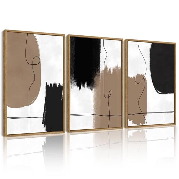 SHENIFY Neutral Abstract Wall Art 16x24in3pcs Natural Framed Beige Mid Century Textured Wall Decor Minimalist Line Modern Illustrations Art Print Home Decor