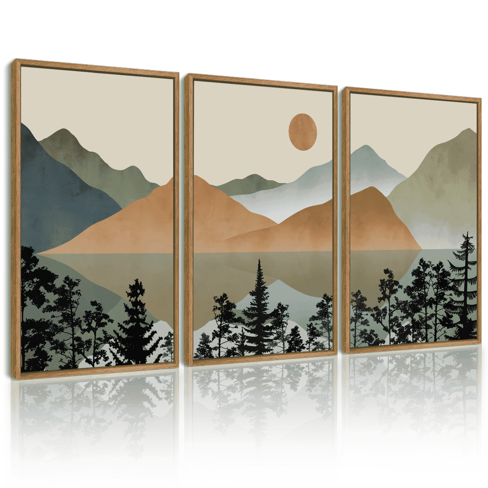 SHENIFY Set Lake Sunrise Pine Tree Forest Landscape Mountain Wall Art ...