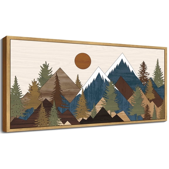 SHENIFY Set Sunrise Pine Tree Forest Nature Scenry Landscape Mountain Wall Art 20x40in Natural Framed Farmhouse Rustic Modern Art Decorative for Living Room Bedroom 