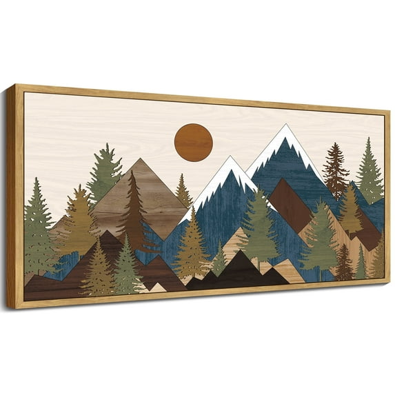 SHENIFY Set Sunrise Pine Tree Forest Nature Scenry Wilderness Landscape Mountain Wall Art Farmhouse Rustic Modern Art Decorative for Living Room Bedroom 8x16in Natural Framed