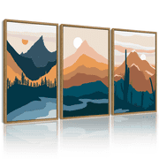 SHENIFY Set Watercolor Mountain Range Boho Landscape Wall Art Forest Nature Wilderness Farmhouse Rustic Modern Art Decorative for Living Room Bedroom 11x14in3pcs Natural Framed