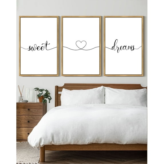 SHENIFY Sweet Dreams Sign Wall Decor 16x24in3pcs Natural Framed Bed Bedroom Farmhouse Guest Room Wood Rustic Over Bed Wall Art Hanging Decoration