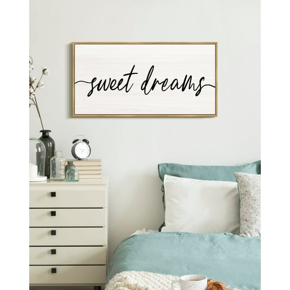 SHENIFY Sweet Dreams Sign Wall Decor Bed Bedroom Farmhouse Guest Room Wood Rustic over Bed Wall Art Hanging Decoration 8x16in Natural Framed