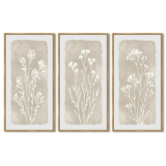 SHENIFY Vintage Botanical Art White Floral Modern Rustic Decor Artwork Farmhouse Home Hallway 8x16in3pcs Natural Framed