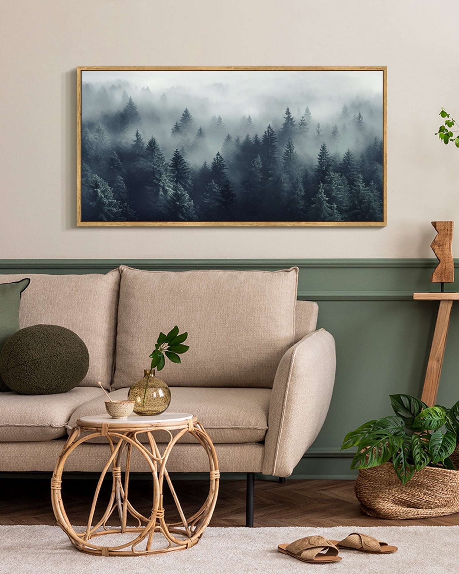 SHENIFY Vintage Landscape Wall Art Large 20x40in Natural Framed Sea Coastal Meadow Scenery Farmhouse Decor Retro Painting for Living Room Bedroom Hanging Decoration