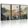 thumbnail image 1 of SHENIFY Watercolor Mountain Wall Art 16x24in3pcs Black Framed Nature Laker Landscape Painting Sun Rises Boho Farmhouse Rustic Room Decor, 1 of 7