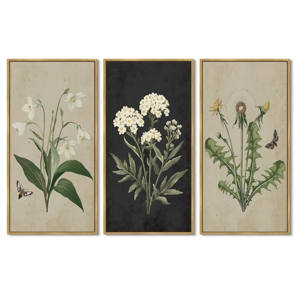 SHENIFY Wild Flowers Artwork Framed Wall Art Vintage Botanical Wall Decor Artwork Kitchen Dining Room 8x16in3pcs Natural Framed