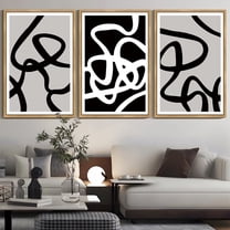 SHENIFY large 24x36in3pcs Natural Framed Black and White Lines Abstract Wall Art Ink Wash Minimalist Canvas Painting Artwork