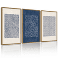thumbnail image 1 of SHENIFY large 24x36in3pcs Natural Framed Blue Mid-Century Modern Wall Art Minimalist Abstract Boho Wall Decor Geometric Artwork Kitchen Dining Room, 1 of 5
