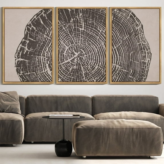 SHENIFY large 24x36in3pcs Natural Framed Farmhouse Vintage Wall Art Set Gray Wood Tree Ring Spirals Nature Abstract Drawings Rustic Modern Art Decor for Living Room Bedroom