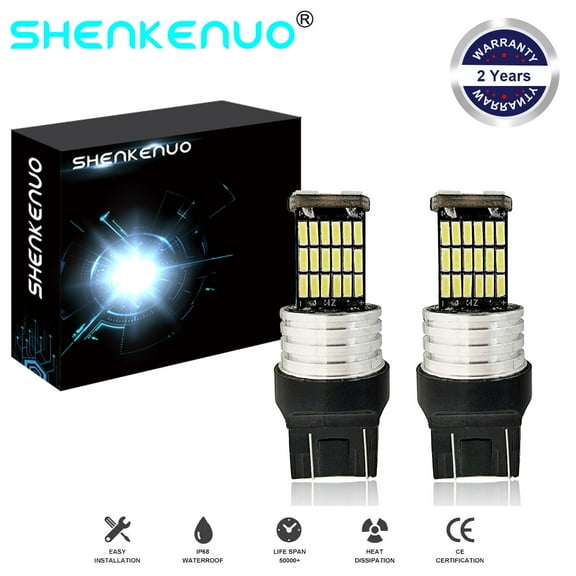 SHENKENUO 2X LED 7443 W21W Backup Reverse Light Bulbs 6000K White FITS 2018-2021 Jeep Wrangler