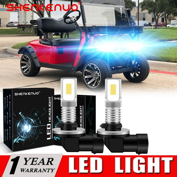 SHENKENUO 2x LED Headlight Light Bulbs For Cart EZGO EZ-Go Freedom TXT Shuttle RXV,8000K Ice Blue,Pack of 2,C18