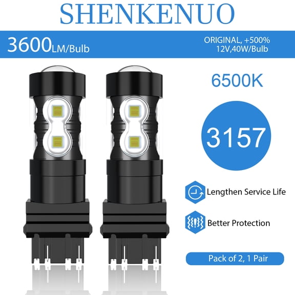 SHENKENUO 3157 3057 4057 4157 T25 LED Back up Light/Brake Lamp/Tail Light Bulbs/Turn Signal, Super Bright 6500K White Plug-and-Play, Replacement for Cars Trucks,2pcs
