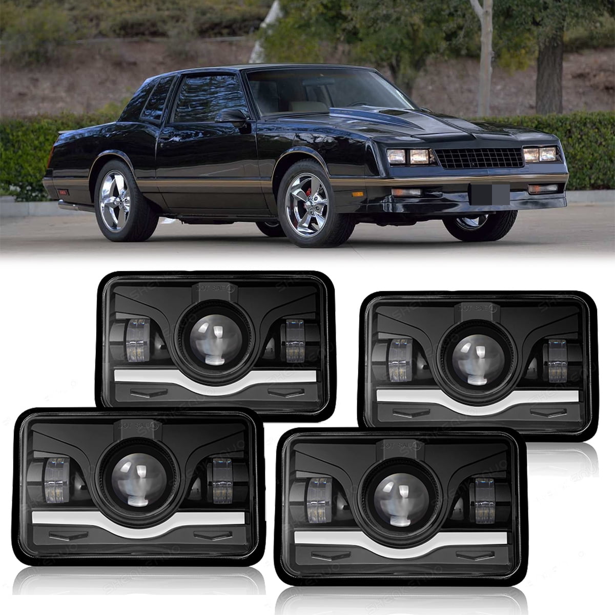 SHENKENUO 4pc 4x6'' LED Headlights Hi/Lo DRL For Chevrolet Monte Carlo ...