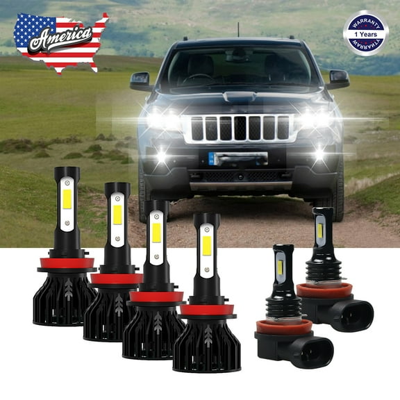 SHENKENUO 6x H11/H8 LED Headlight High Low Lamp+Fog Lamp Combo 6000K White for Captiva Sport 2012-2015