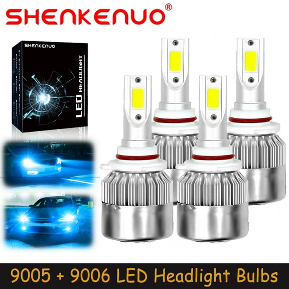 SHENKENUO Combo 9005 9006 Ice Blue 8000K 10000LM LED Headlights Bulbs Kit High Low Beam,Pack of 4,C02