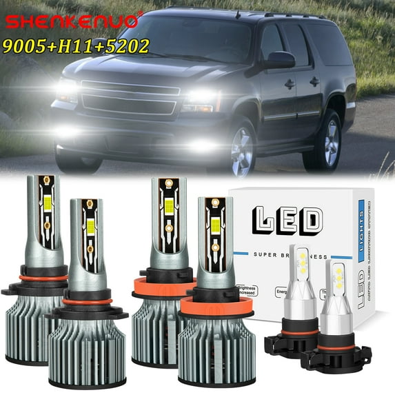 SHENKENUO Compatible for 2007 2008 2009 2010 2011 2012 2013 2014 Chevy Suburban Tahoe Lights, 9005 H11 LED Bulbs Fog Light Kit, Combo 5202/PS24W LED Fog Light Bulbs, Bright White, 6-Pack