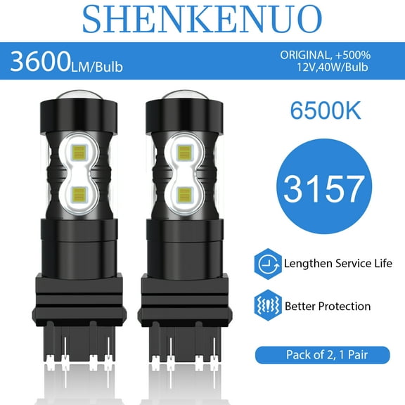 SHENKENUO Fit for Ford F-150(2006-2014) 3157 3057 4057 4157 LED Brake Lamp/Tail Light Bulbs/Rear Turn Signal/Rear Side Marker, 6500K White Plug-and-Play,2pcs