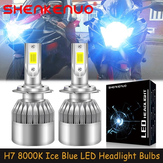 SHENKENUO H7 Motorcycle LED Headlight Bulb Kit High or Low Beam,8000K Ice Blue,Pack of 2,C21