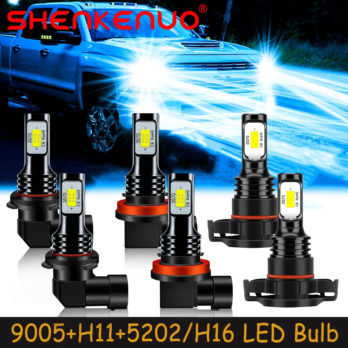 6-Piece 8000K LED Bulb Combo Kit For Chevy Silverado 1500 (2007-2015) - Headlight & Fog Light Bulbs
