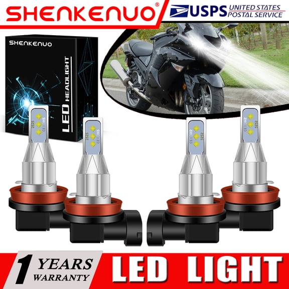 SHENKENUO for Kawasaki Ninja ZX14 ZX1400 2006-2011 - 4X H9+H11 LED Headlights Bulbs White,Pack of 4,C03