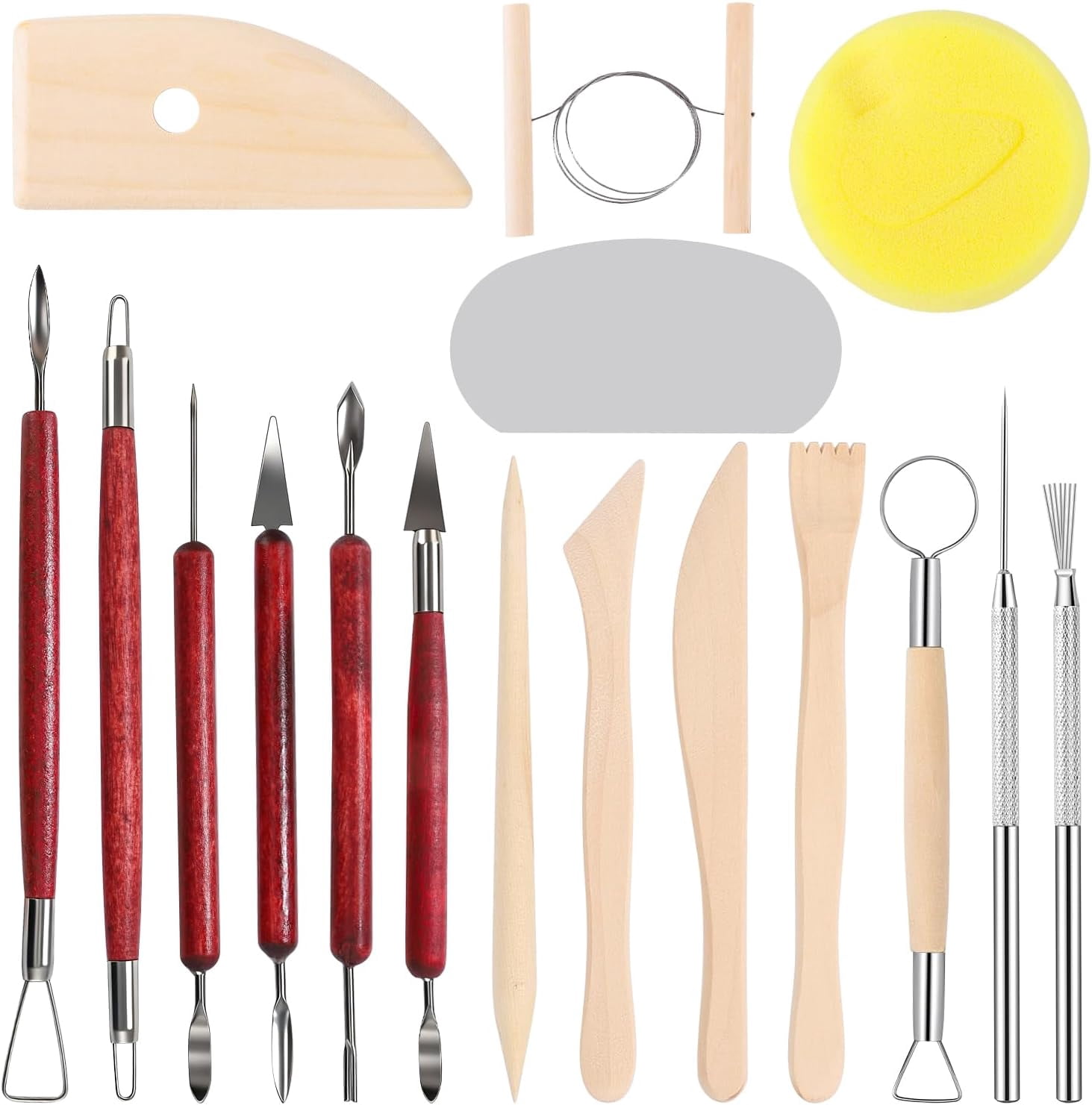 SHENOMAD 17PCS Clay Sculpting Tools with Wire Pottery Modeling Ceramics Polymer Set for Air Dry Carving Molding Crafting Beginners