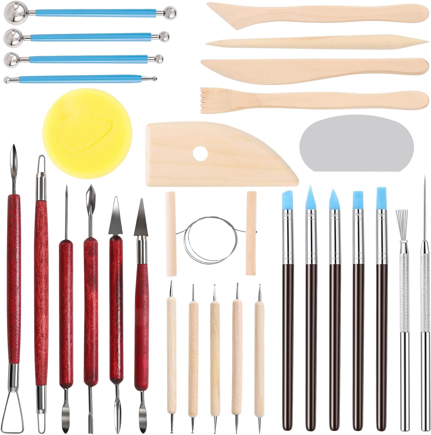 SHENOMAD 30PCS Clay Sculpting Tools with Wire Pottery Modeling Ceramics Polymer Set for Air Dry Carving Molding Crafting Beginners